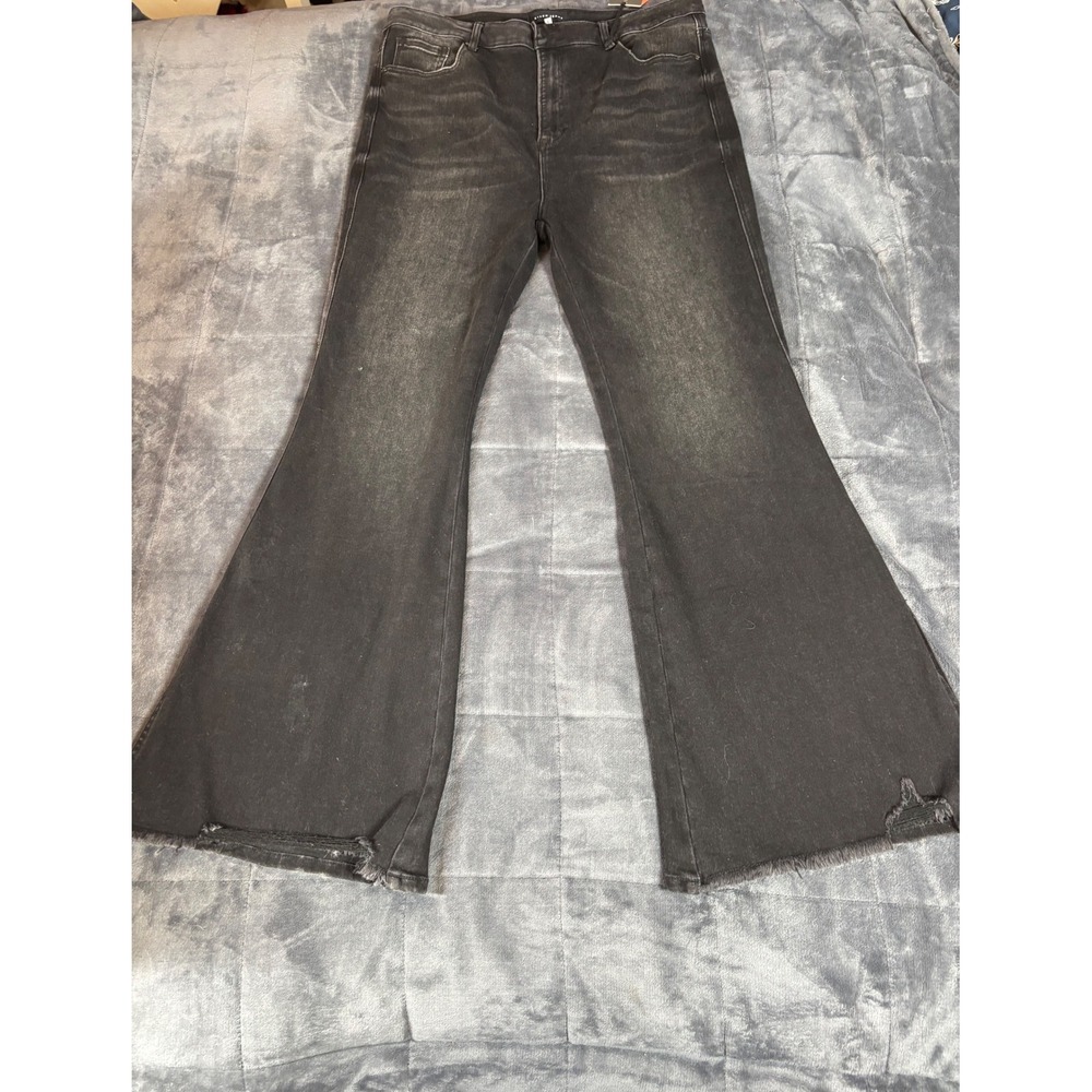 Risen Jeans Womens 3XL Faded Black Flare High Rise Distressed Raw Hem RDP5187X